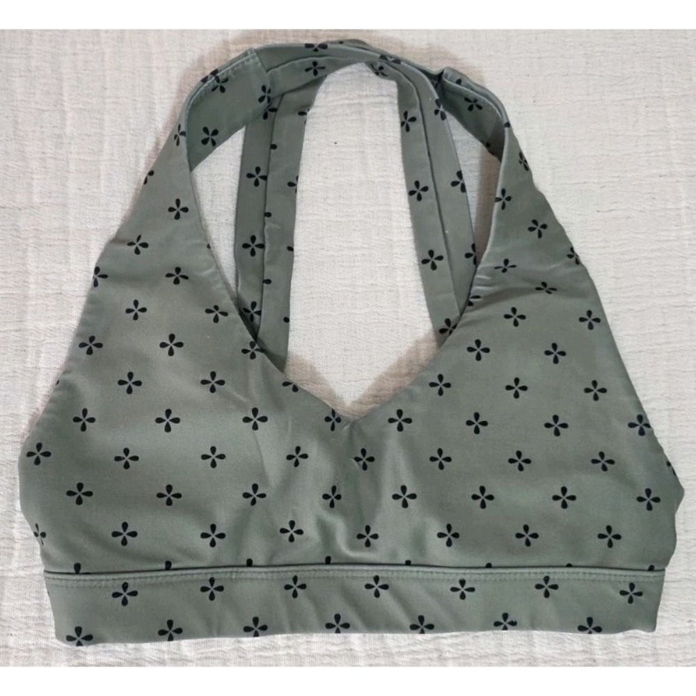 Sarah's Day x White Fox Active Sz XS Jasmine Olive Clover Sport Bra Green Black